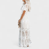 Marinka - Dolga Boho Čipkasta Obleka" can be rephrased as "Marinka - Elegantna Dolga Boho Obleka z Čipko.