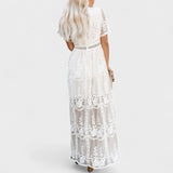 Marinka - Dolga Boho Čipkasta Obleka" can be rephrased as "Marinka - Elegantna Dolga Boho Obleka z Čipko.