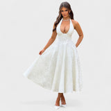 Julieta – Midi obleka s halter izrezom" could be rewritten as "Julieta – Midi obleka s halter vratnim izrezom.