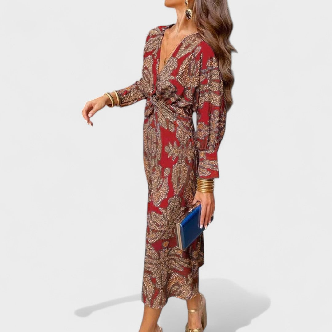 Vesna - Midi obleka z V-izrezom" can be rewritten as "Vesna - Midi Dress with V-Neck