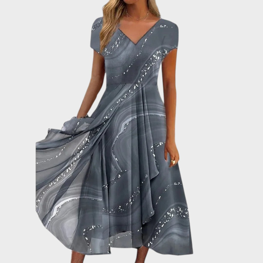 Lucija™ – Elegantna midi obleka z V-izrezom" can be rewritten as:

"Lucija™ – Šik midi obleka z V-izrezom
