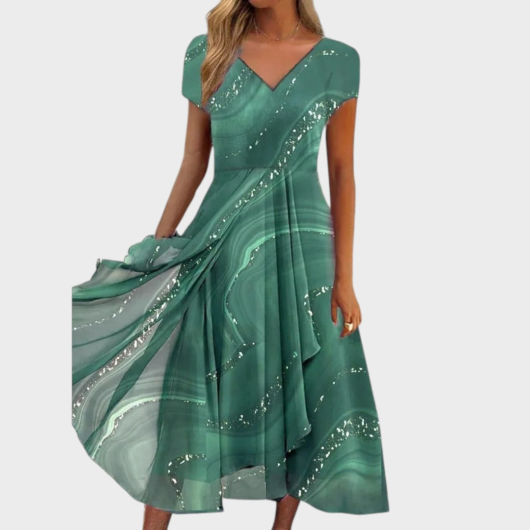 Lucija™ – Elegantna midi obleka z V-izrezom" can be rewritten as:

"Lucija™ – Šik midi obleka z V-izrezom